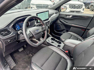 NEW 2025 Ford Escape ST-Line Hybrid - EBONY VINYL/ RED STITCHING Interior - $45,143 - Stock #E50102 - VIN 1FMCU9MZXSUA13070