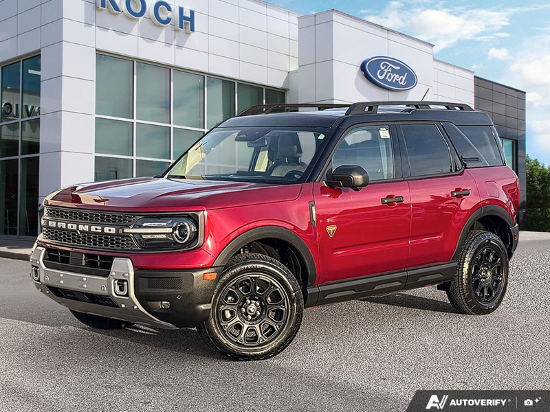 USED 2026 Ford Bronco Sport Badlands - Ruby Red Metallic Tinted Clearcoat Exterior / DARK SPACE GREY, LEATHER-TRIMMED FRONT SPORT CONTOUR BUCKET SEAT Interior - $49,959 - Stock #EP4825 - VIN 3FMCR9DA5TRE31427 - Photo 1