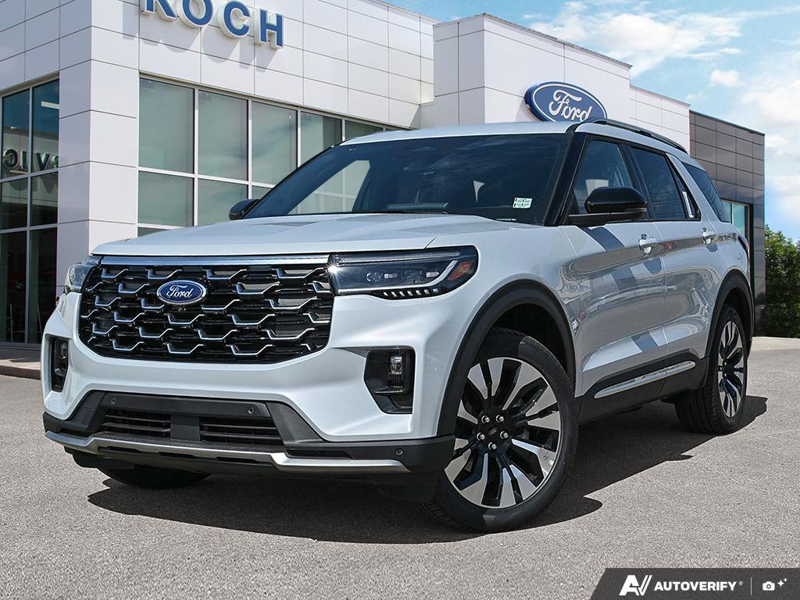 NEW 2026 Ford Explorer Platinum - Space White Metallic Exterior / MOJAVE DUSK, PREM. LEATHER SEATING SURFACES SPORT CAPTAIN CHAIRS Interior - $63,736 - Stock #E61068 - VIN 1FMUK8HH6TGC34056 - Photo 1