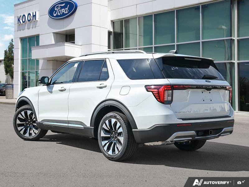 NEW 2026 Ford Explorer Platinum - Star White Tri-Coat Exterior / MOJAVE DUSK, PREM. LEATHER SEATING SURFACES SPORT CAPTAIN CHAIRS Interior - $64,348 - Stock #E61073 - VIN 1FMUK8HHXTGC46954 - Photo 4